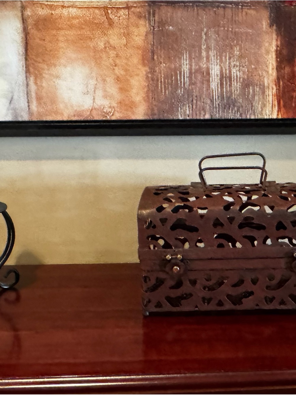 Decorative Pierced Metal Storage Chest – Asian Inspired Bronze Accent Box